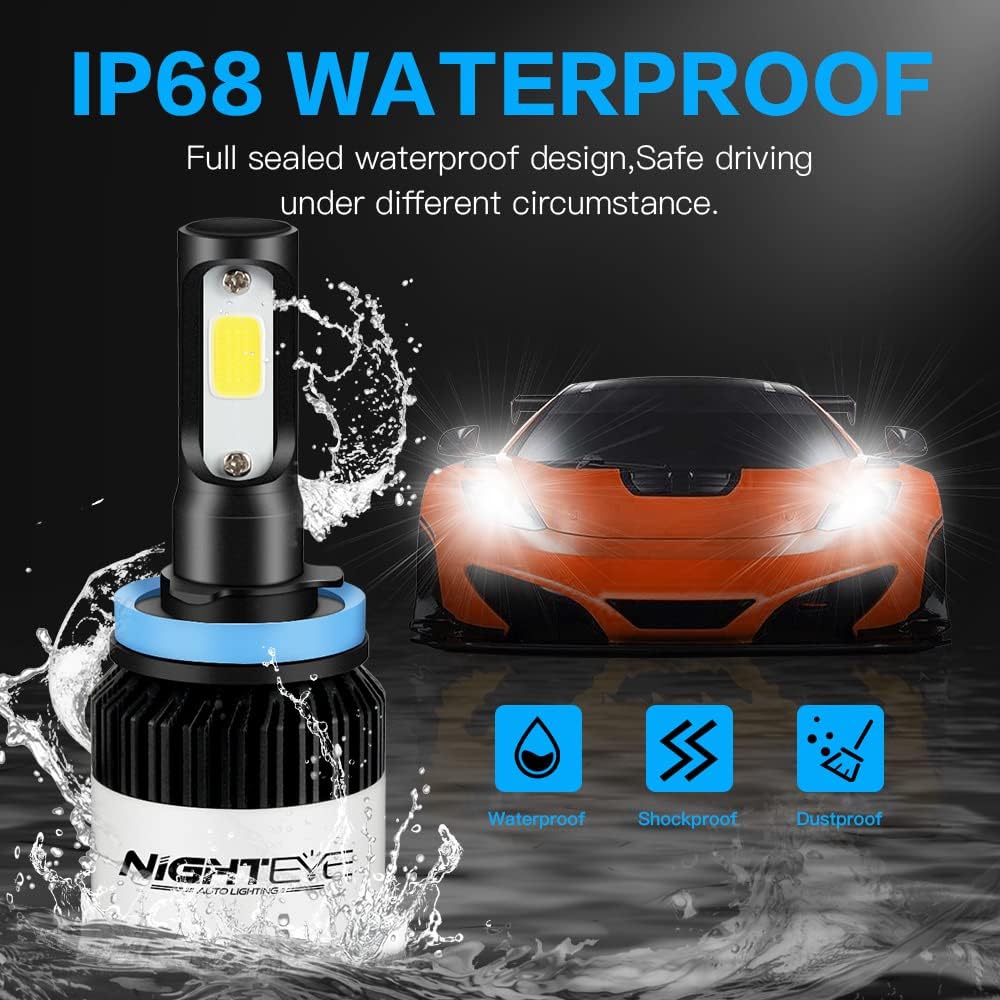 NIGHTEYE H11 LED Headlight Bulbs - 200% Brighter 9000LM 72W Cool White NEW