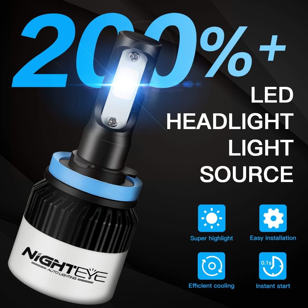 NIGHTEYE H11 LED Headlight Bulbs - 200% Brighter 9000LM 72W Cool White NEW