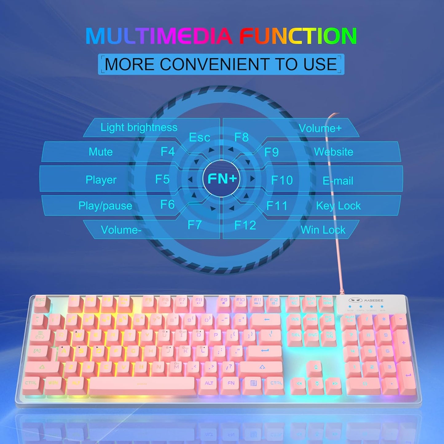 MageGee Pink RGB LED Backlit Keyboard and Mouse Combo Set for PC Gamers NEW