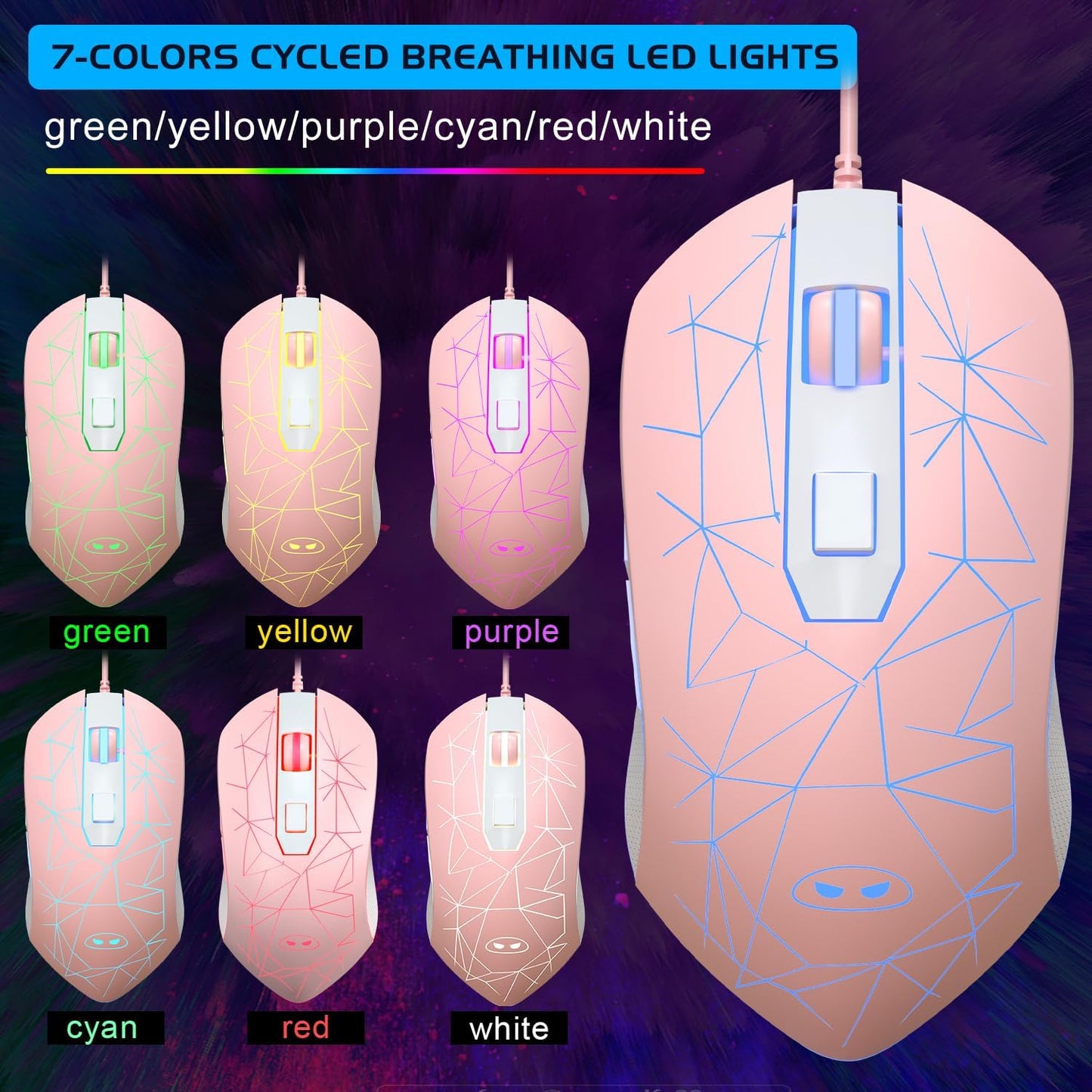 MageGee Pink RGB LED Backlit Keyboard and Mouse Combo Set for PC Gamers NEW
