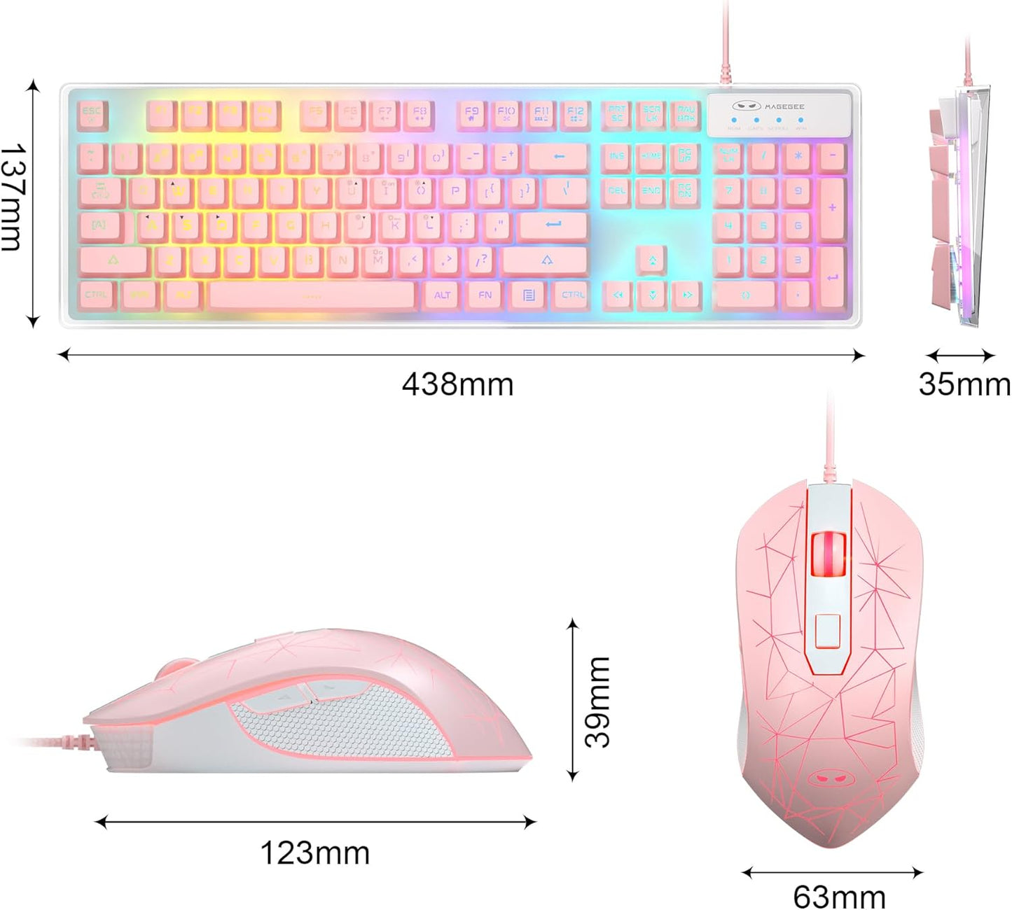 MageGee Pink RGB LED Backlit Keyboard and Mouse Combo Set for PC Gamers NEW