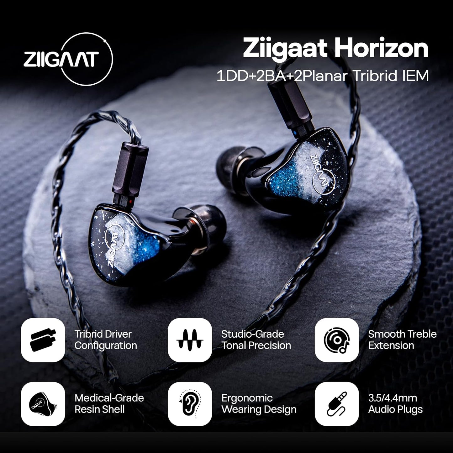 ZIIGAAT Black In-Ear Planar HiFi Wired Earbuds for Immersive Audio NEW