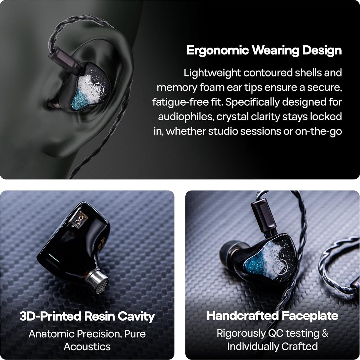 ZIIGAAT Black In-Ear Planar HiFi Wired Earbuds for Immersive Audio NEW