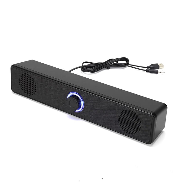 USB Computer PC Speakers Soundbar Speaker with LED Volume Control in Black DEMO