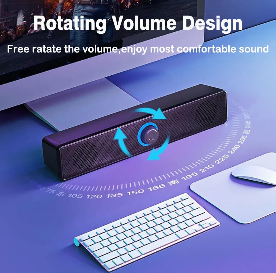 USB Computer PC Speakers Soundbar Speaker with LED Volume Control in Black DEMO
