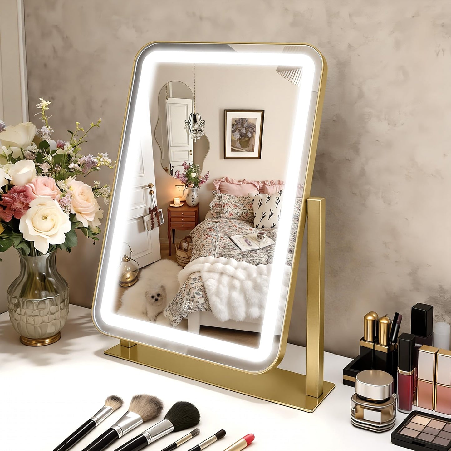 Luxury Gold LED Vanity Makeup Mirror with 10X Magnification, 10.6" x 14.5 DEMO