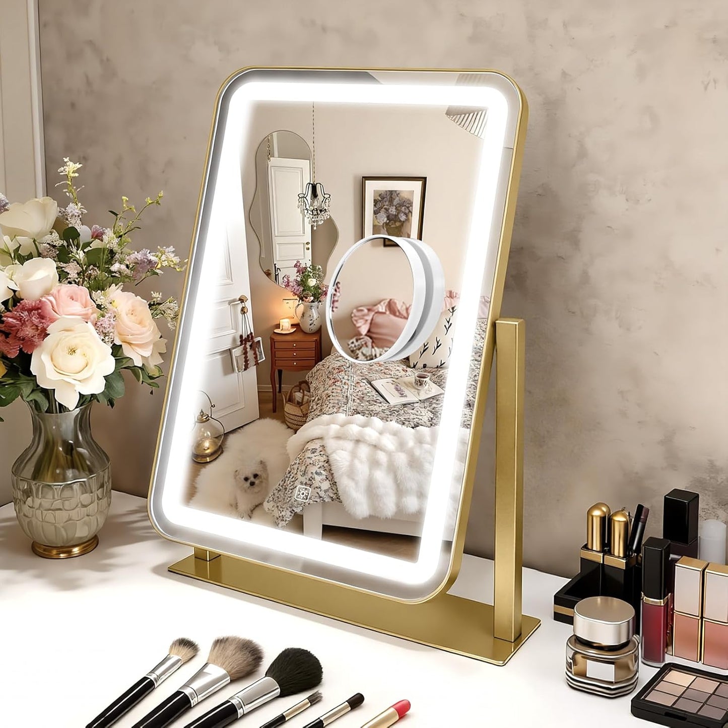 Luxury Gold LED Vanity Makeup Mirror with 10X Magnification, 10.6" x 14.5 DEMO