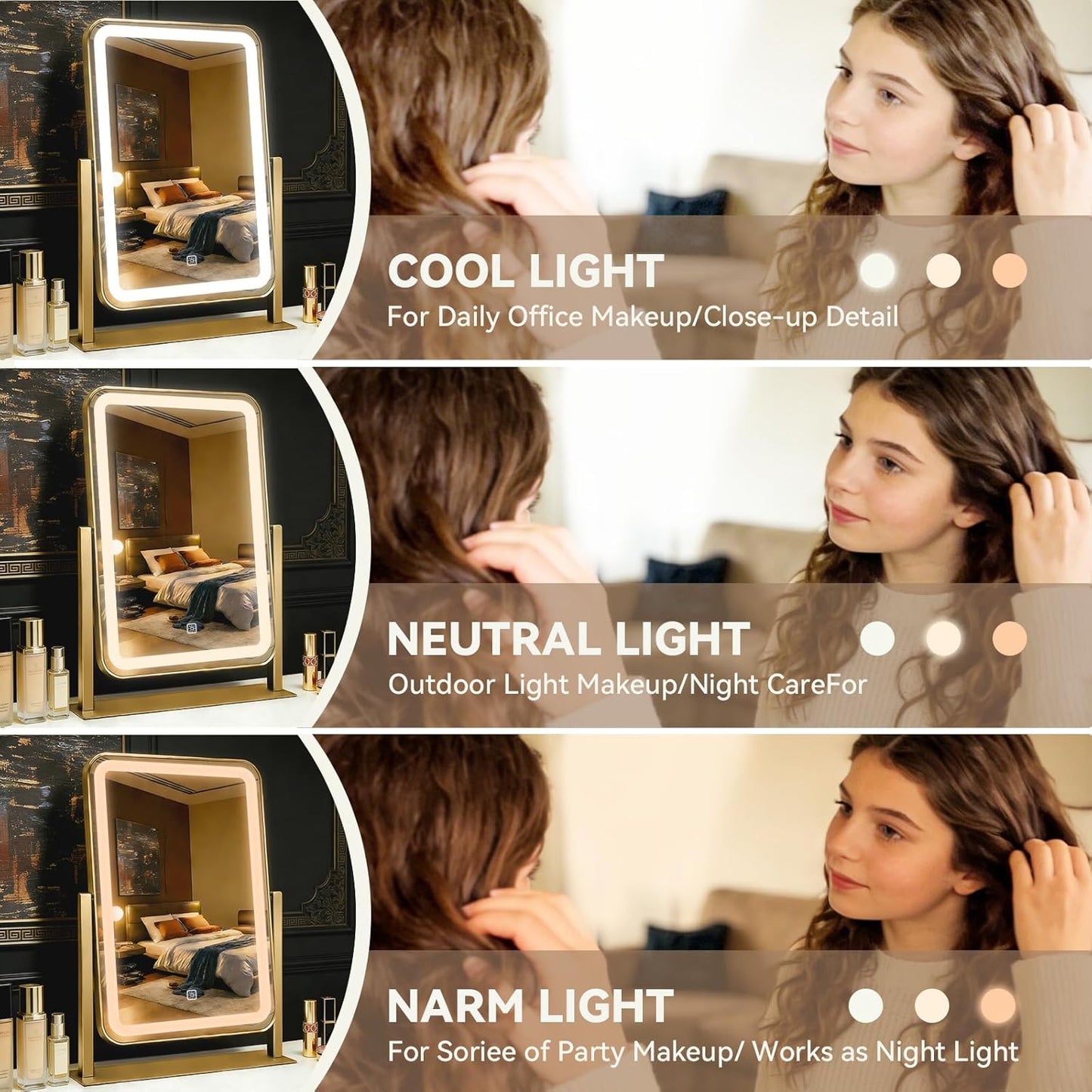 Luxury Gold LED Vanity Makeup Mirror with 10X Magnification, 10.6" x 14.5 DEMO