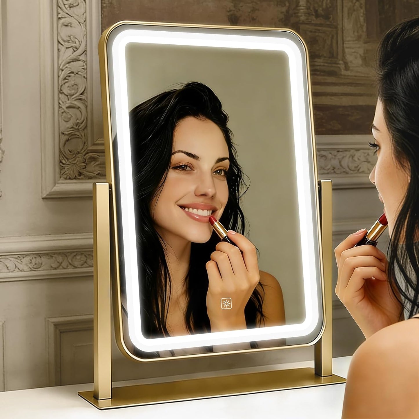 Luxury Gold LED Vanity Makeup Mirror with 10X Magnification, 10.6" x 14.5 DEMO