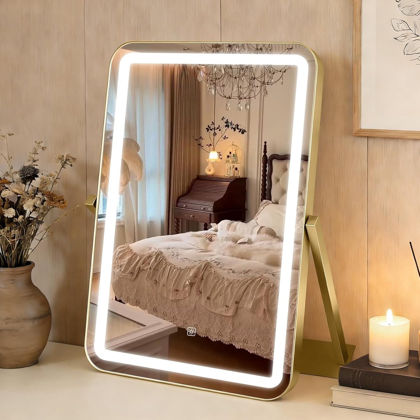 Luxury Gold LED Vanity Makeup Mirror with 10X Magnification, 10.6" x 14.5 DEMO