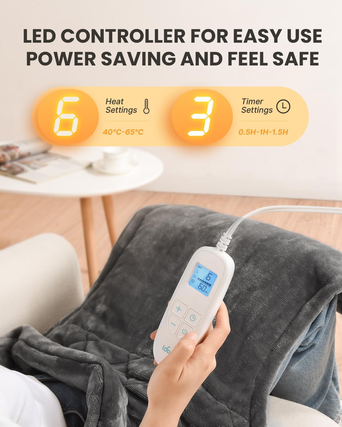iDOO Electric Heating Pad Weighted Blanket, Soft Polyester Grey, Soothing DEMO