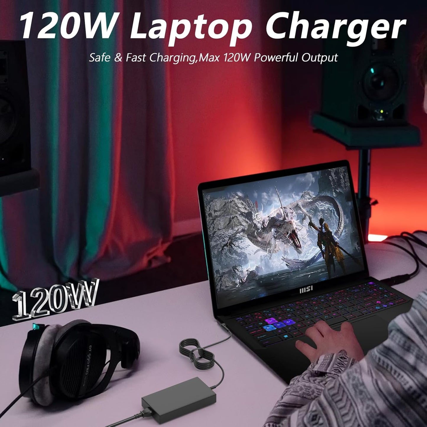 120W Laptop Charger for MSI GF63 GV15 Thin Notebook Power Adapter Black DEMO
