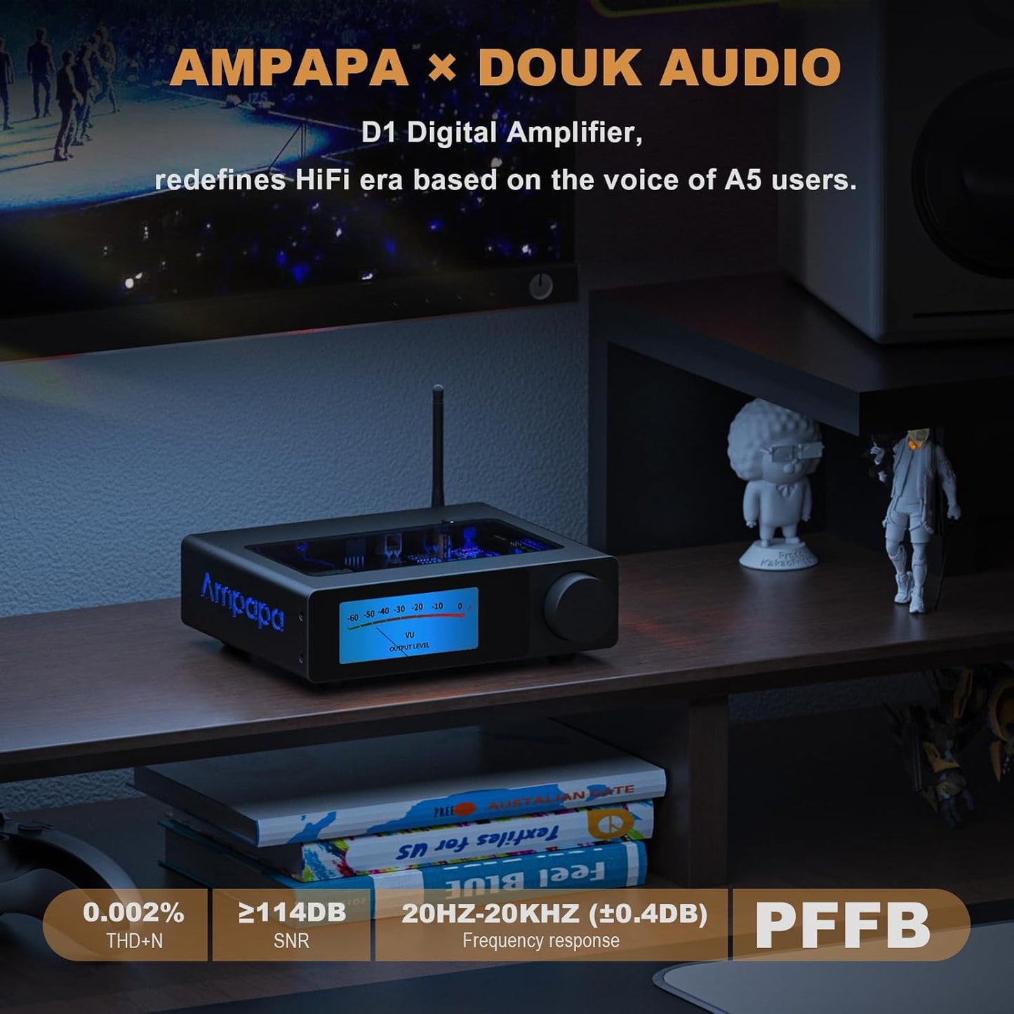 AMPAPA 300W Amplifiers Stereo Bluetooth Amplifier with 5.2 and High-Pass DEMO