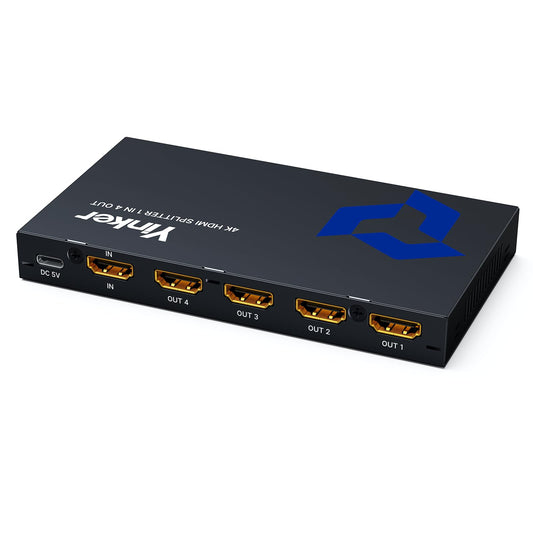 Yinker 4K HDMI Splitter 1 in 4 Out Slim for Multiple Monitors, Black DEMO