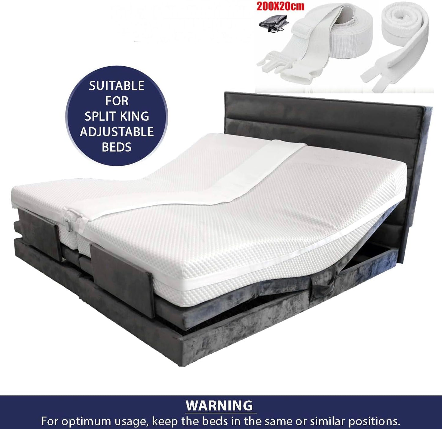 Extra Wide Adjustable Bedding Converter Mattress Topper, 200x20cm White NEW