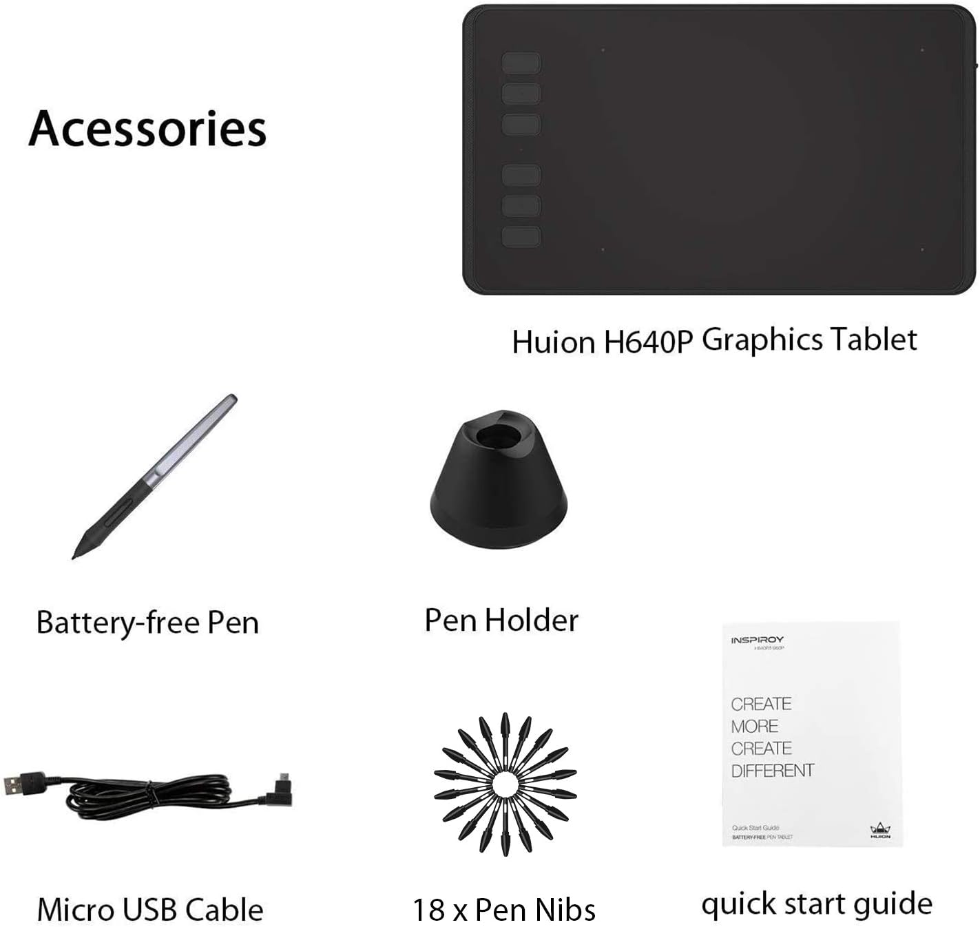 HUION Inspiroy 6x4" Graphic Drawing Tablet, Black Portable Digital Tablet NEW