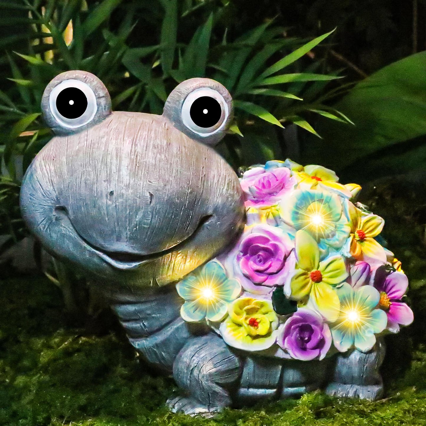 Outdoor Solar Powered Resin Tortoise Statue for Garden Decor Grey Multi NEW