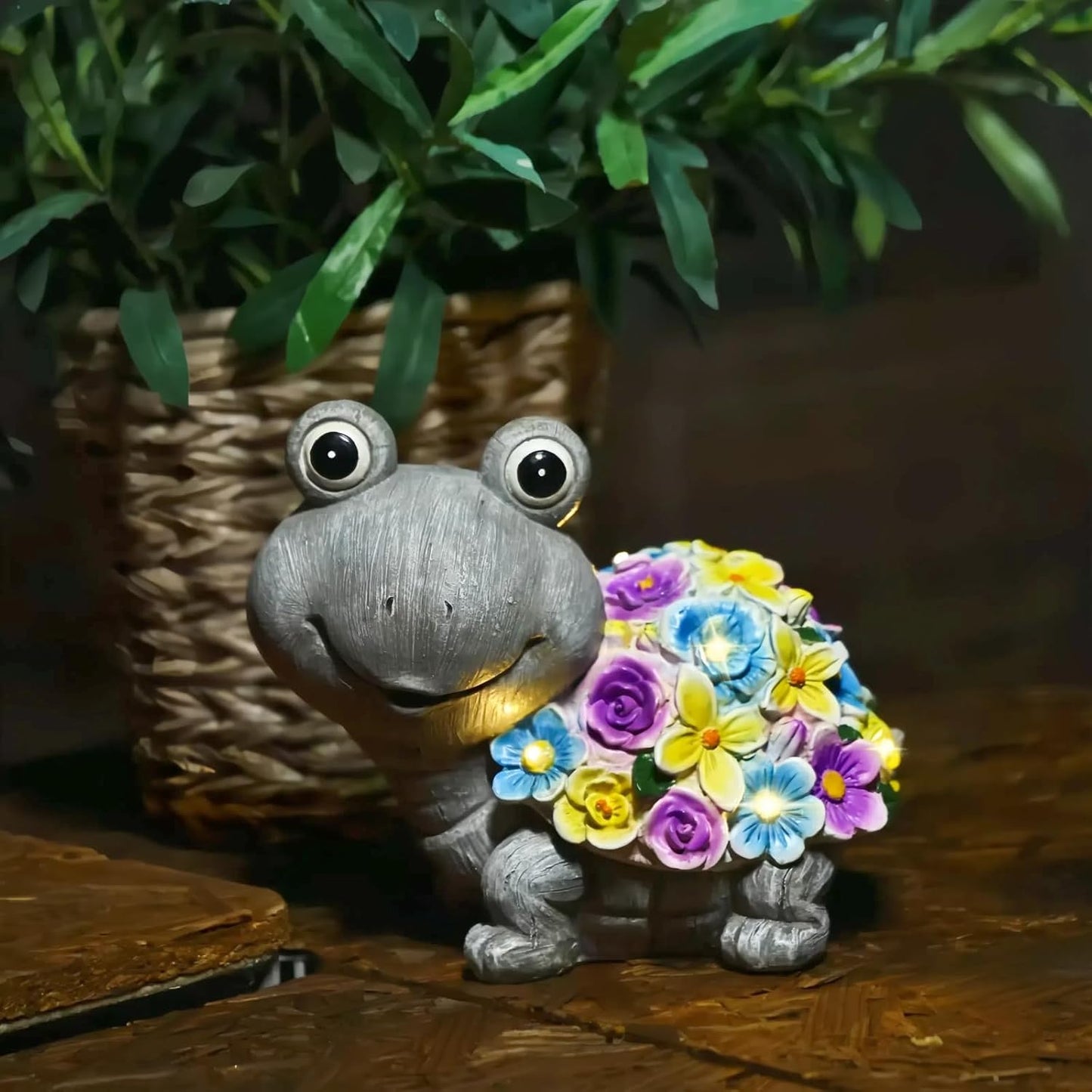 Outdoor Solar Powered Resin Tortoise Statue for Garden Decor Grey Multi NEW