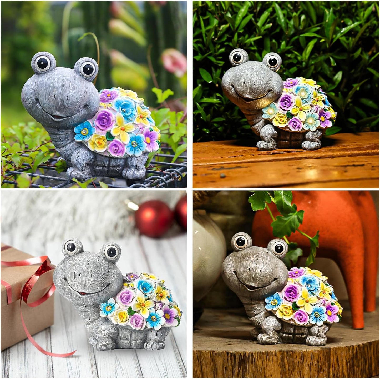 Outdoor Solar Powered Resin Tortoise Statue for Garden Decor Grey Multi NEW