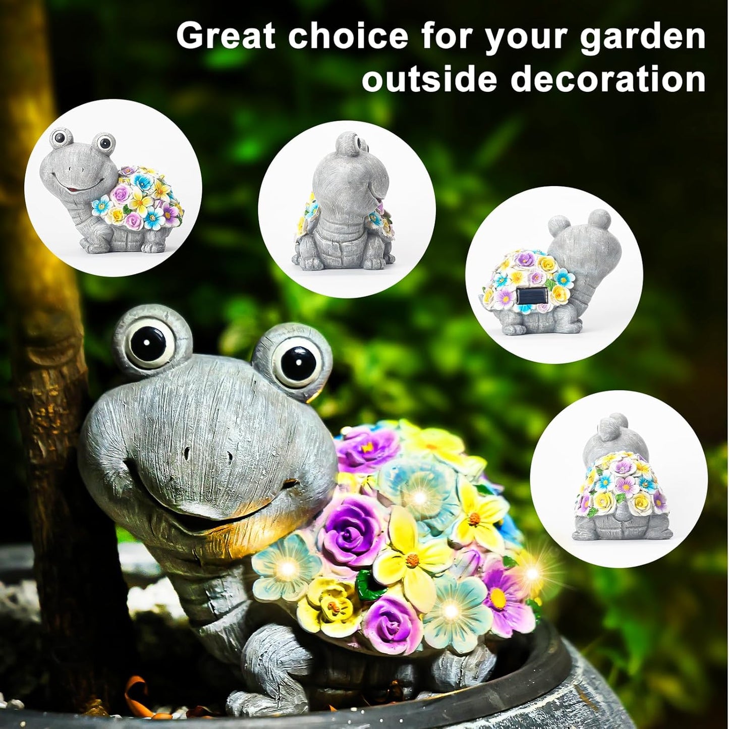 Outdoor Solar Powered Resin Tortoise Statue for Garden Decor Grey Multi NEW