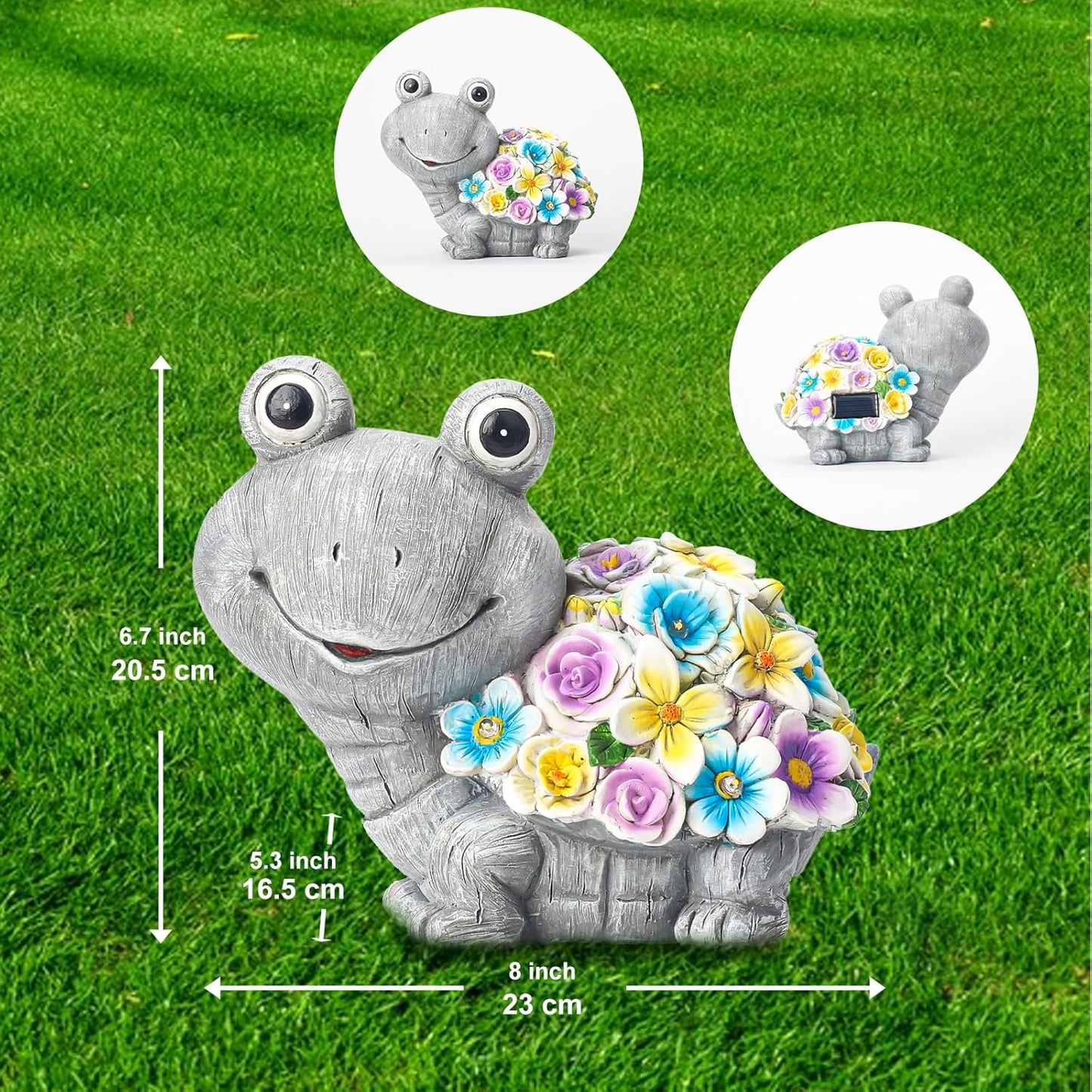 Outdoor Solar Powered Resin Tortoise Statue for Garden Decor Grey Multi NEW