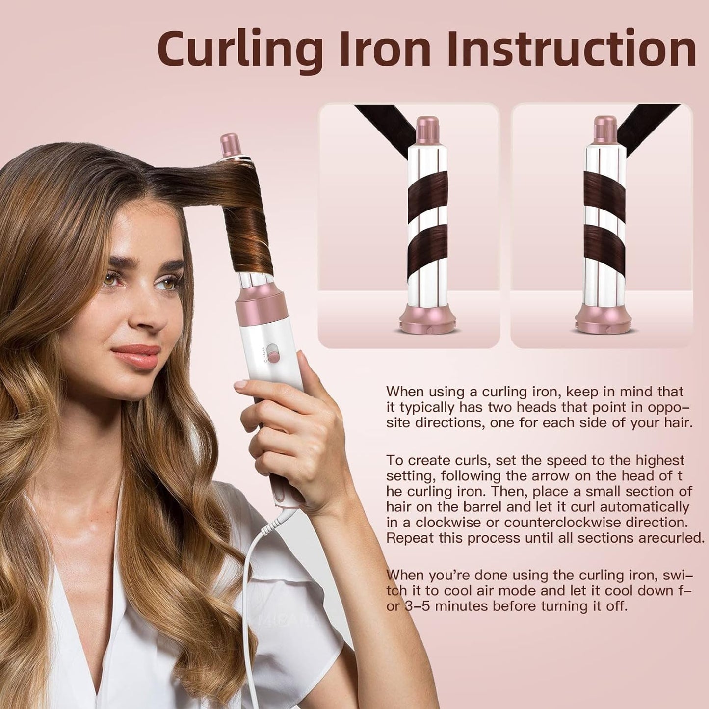 MIEARA 5-in-1 Ionic Hair Dryer Brush with Hot Air Curlers, Pink & White, DEMO