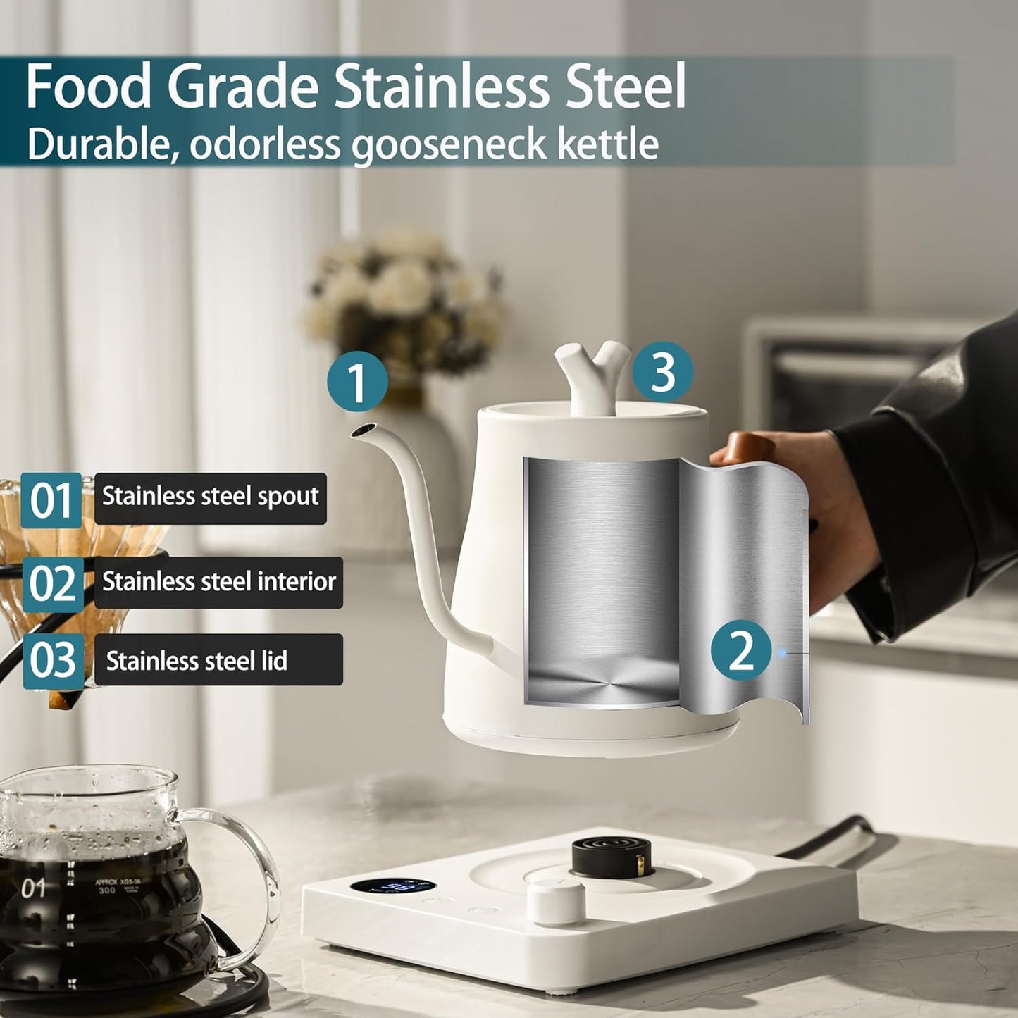 Electric Kettle with Temperature Control LCD Display Stainless Steel 1L NEW