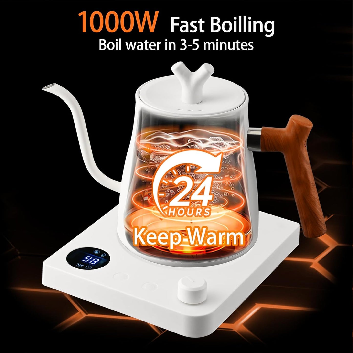 Electric Kettle with Temperature Control LCD Display Stainless Steel 1L NEW