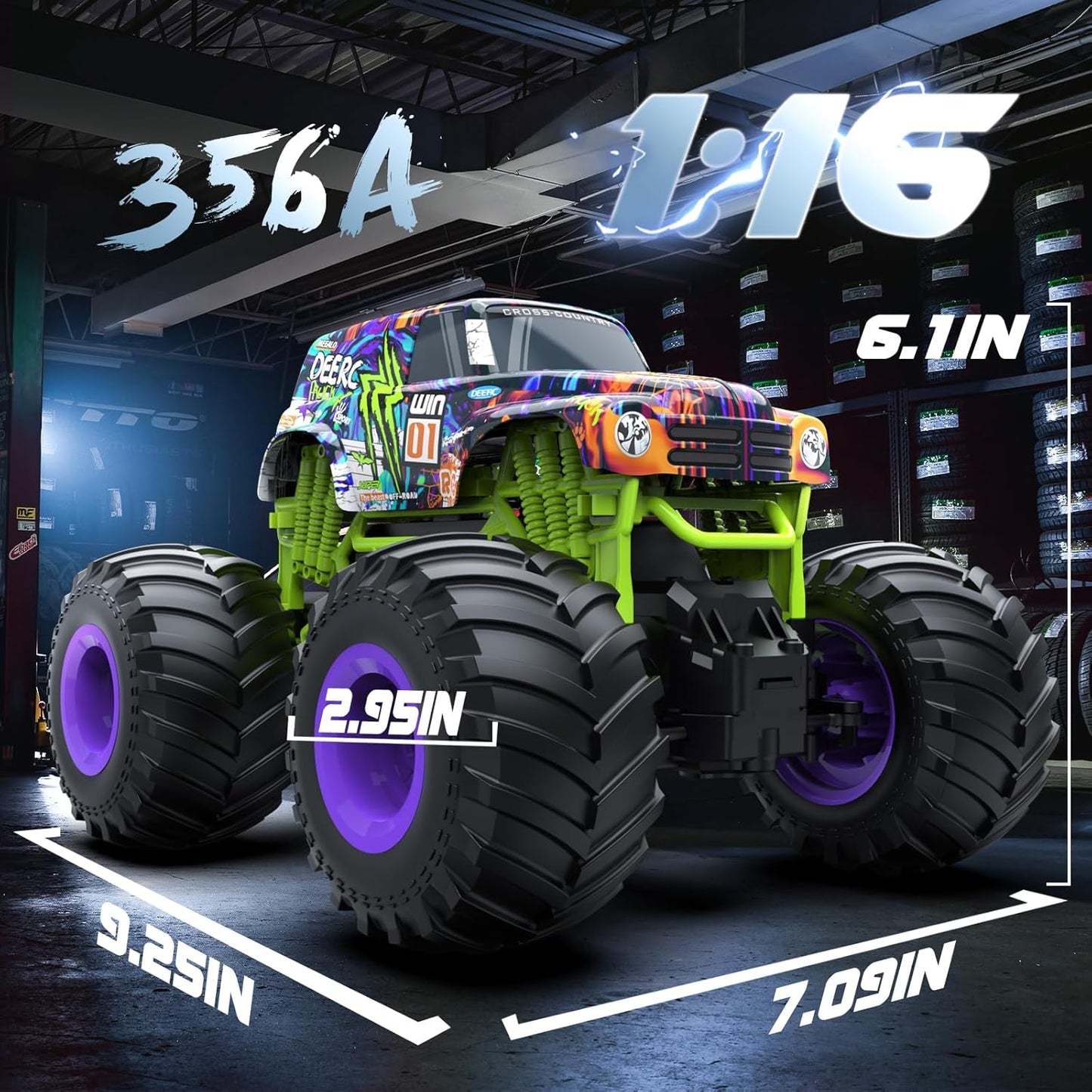 DEERC 1:16 Trucks Scale RC Monster Truck Toy All Terrain Remote Control DEMO