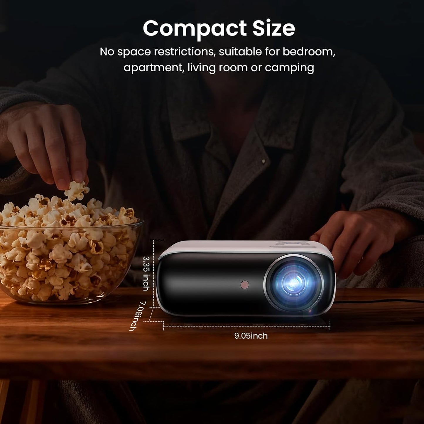 HAPPRUN 1080P Projectors Portable Outdoor Movie Projector with Bluetooth, White