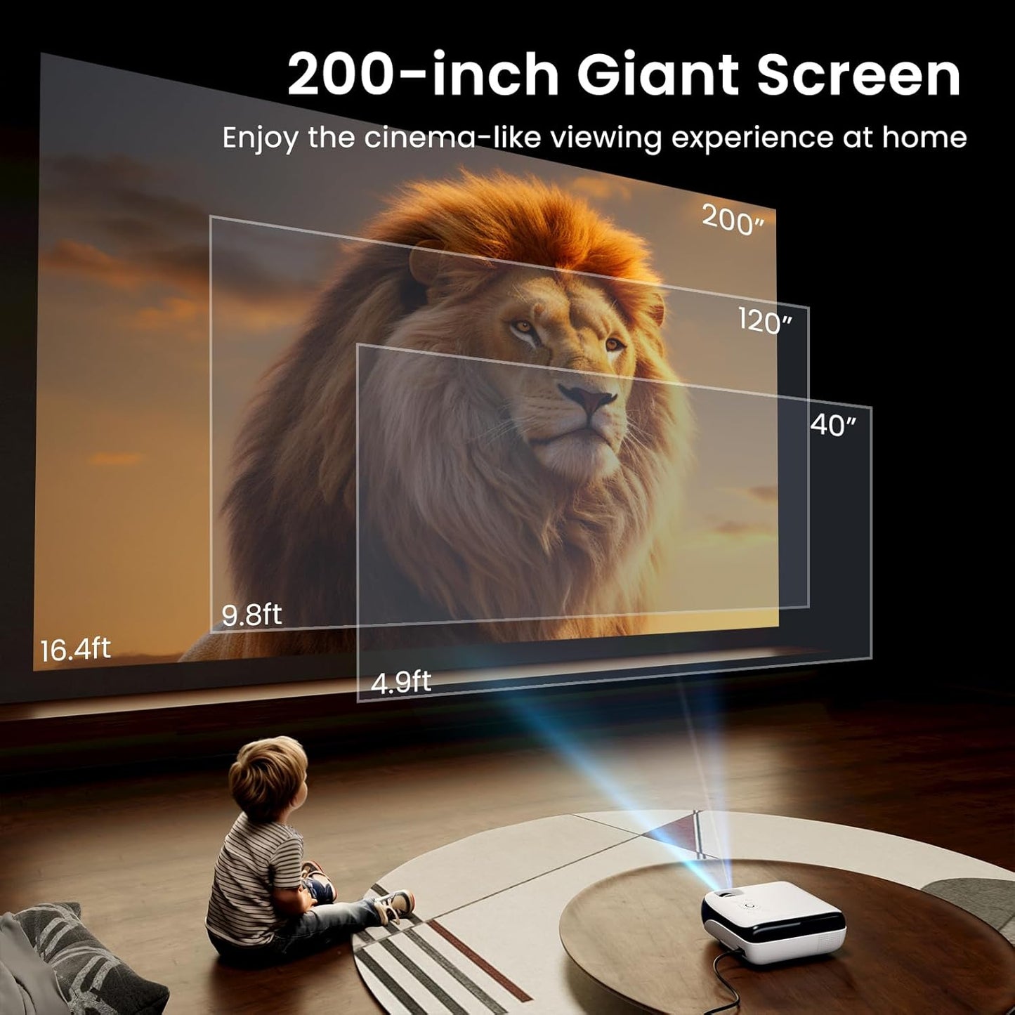 HAPPRUN 1080P Projectors Portable Outdoor Movie Projector with Bluetooth, White