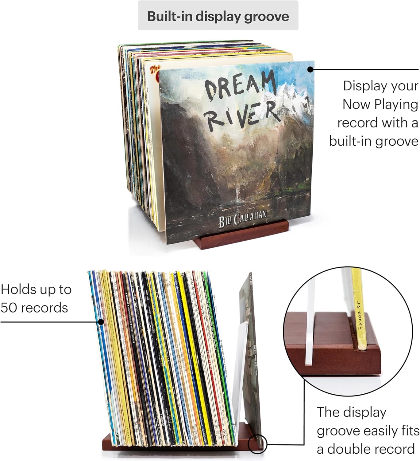 MÖNKE Vinyl Record Storage Holder, 50 LP Capacity, Brown, CD & DVD Rack NEW