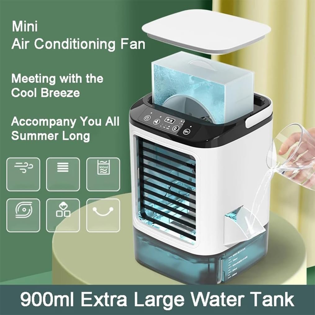 Portable 900ml Personal Fan with Ice Box, Atomizer & Water Tank - White DEMO