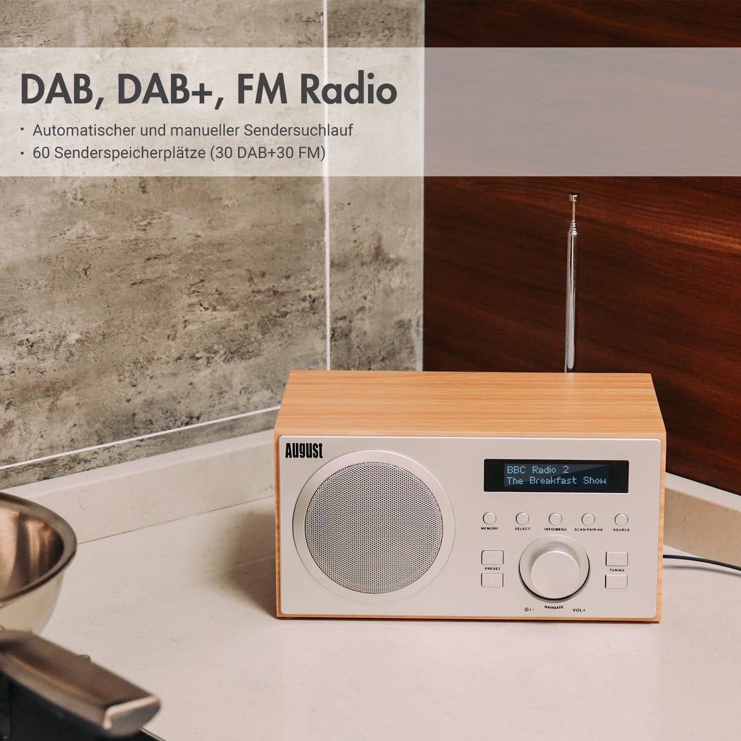August Brown DAB Radios DAB Radio with Bluetooth and Mains Powered Digital DEMO