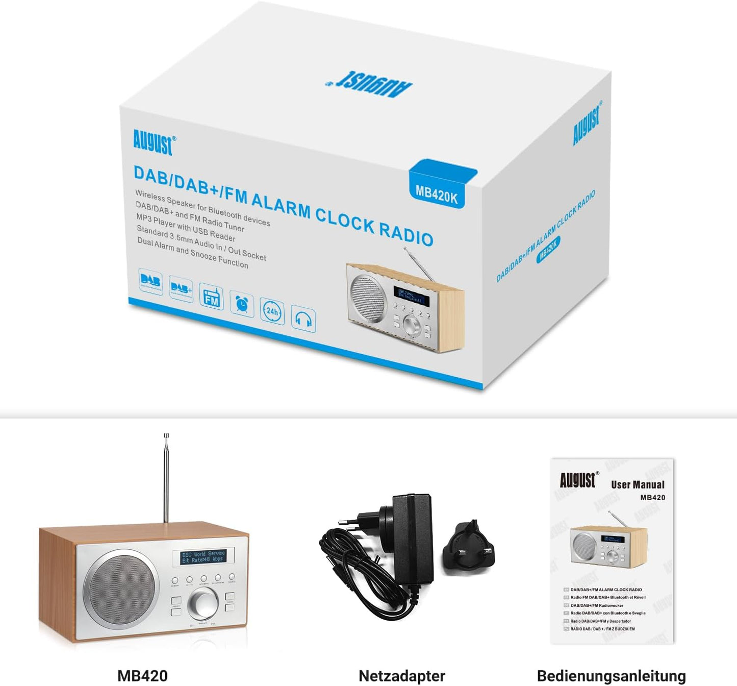 August Brown DAB Radios DAB Radio with Bluetooth and Mains Powered Digital DEMO