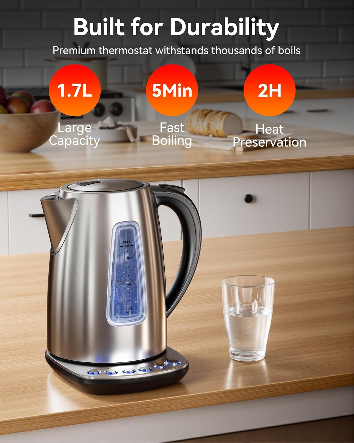 1.7L Stainless Steel Electric Kettle for Coffee, Tea and Beverages Grey DEMO