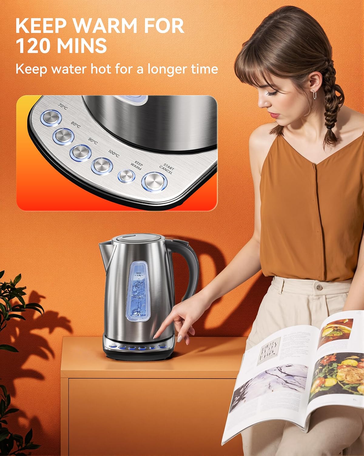 1.7L Stainless Steel Electric Kettle for Coffee, Tea and Beverages Grey DEMO