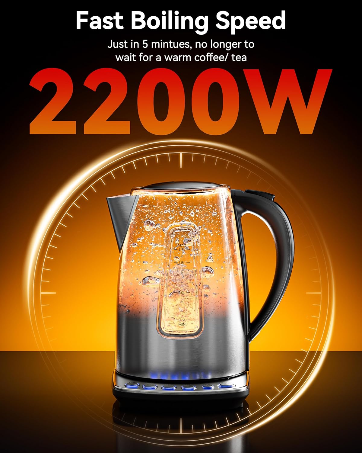 1.7L Stainless Steel Electric Kettle for Coffee, Tea and Beverages Grey DEMO