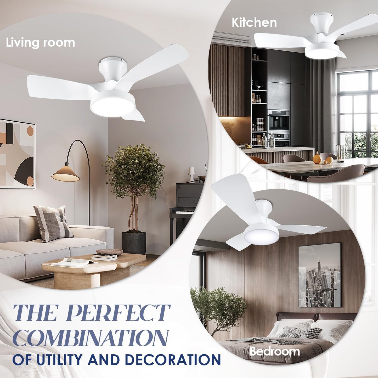 Soilsiu 32-Inch Ceiling Fan with Light and Remote Control, White Finish DEMO