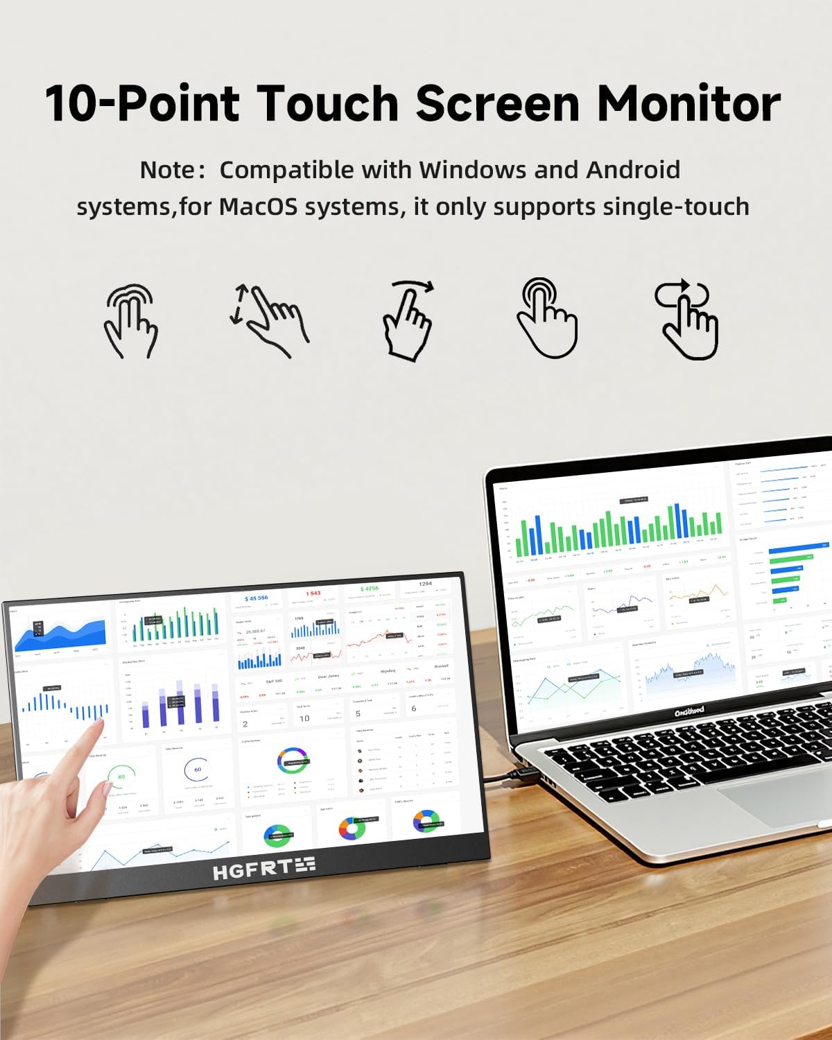 HGFRTEE 15.6 Monitors Inch Portable Monitor Touchscreen 1920x1080P IPS HDR NEW