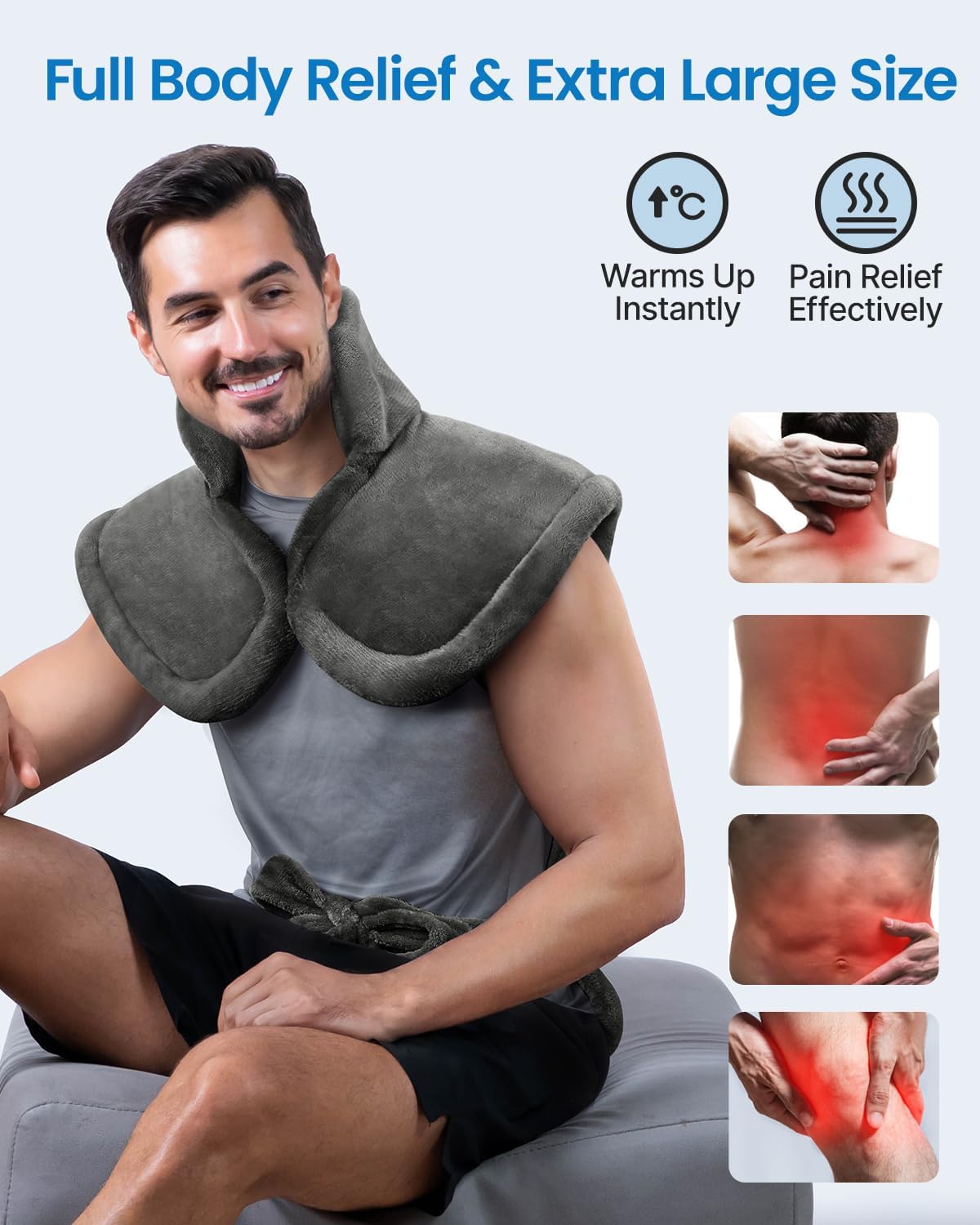 RENPHO Electric Heating Pad for Back, Neck, and Shoulder Pain Relief in Grey NEW