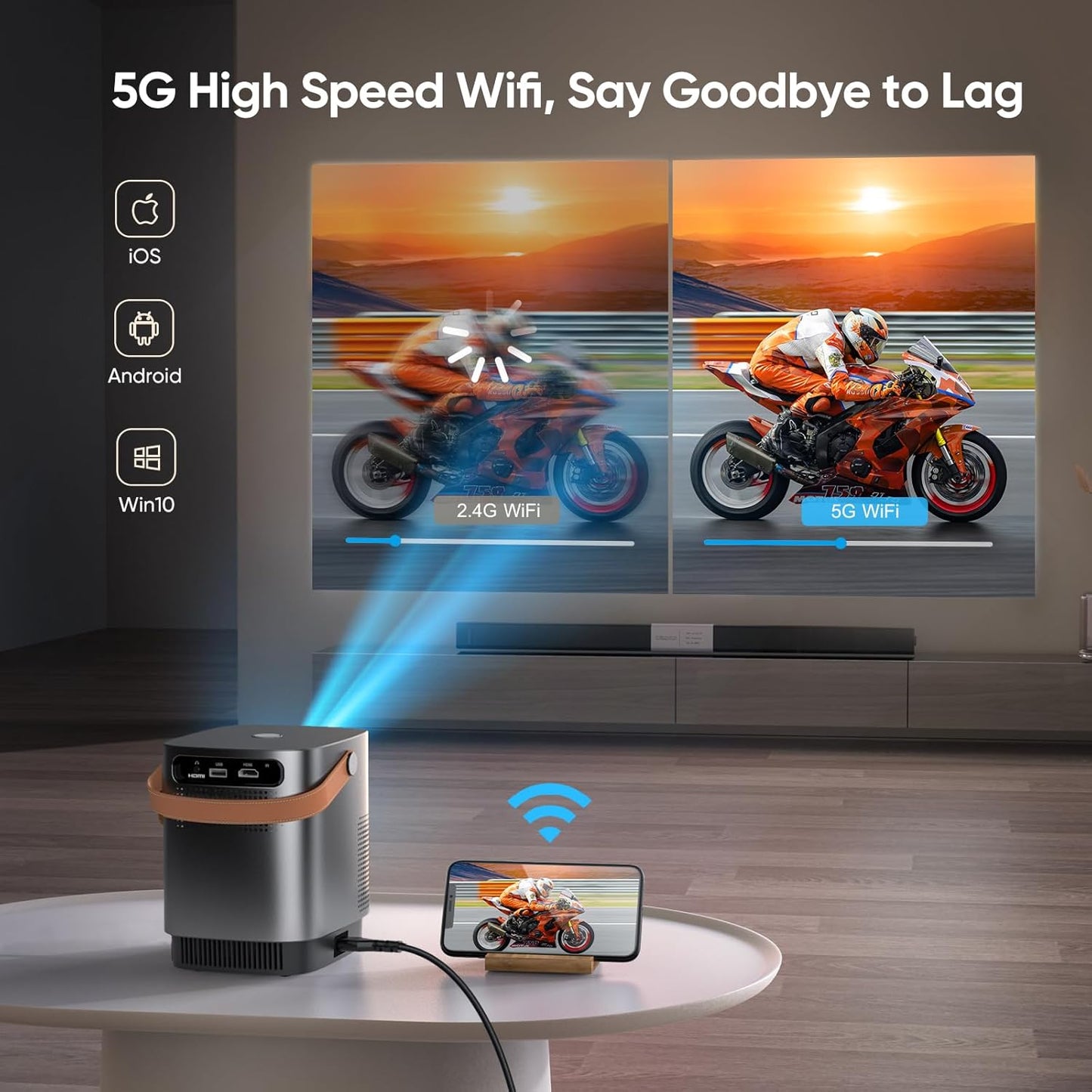 TOPTRO 1080P Projectors Mini Projector with 5G WiFi, Bluetooth, and 8000 Lumens