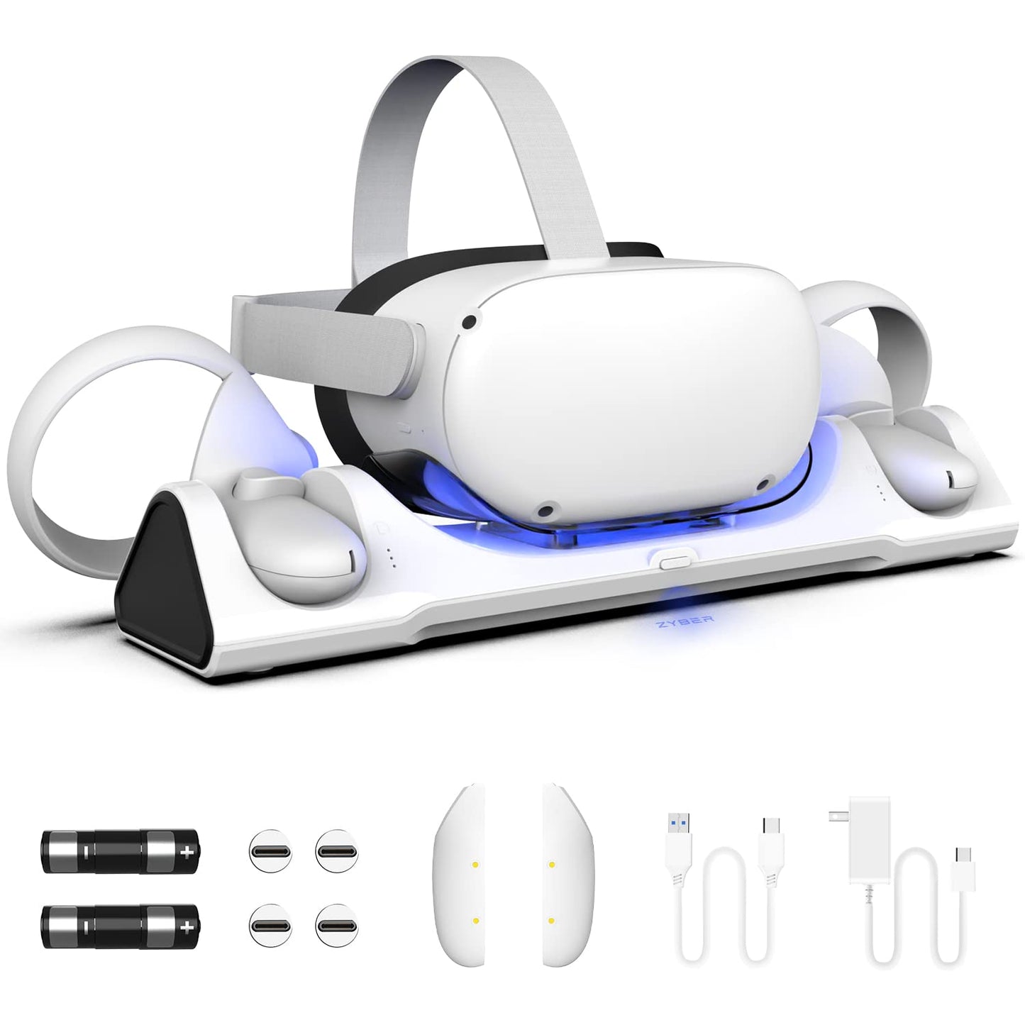ZYBER White Tech Accessories Charging Dock & Stand for Meta Quest 2 VR NEW