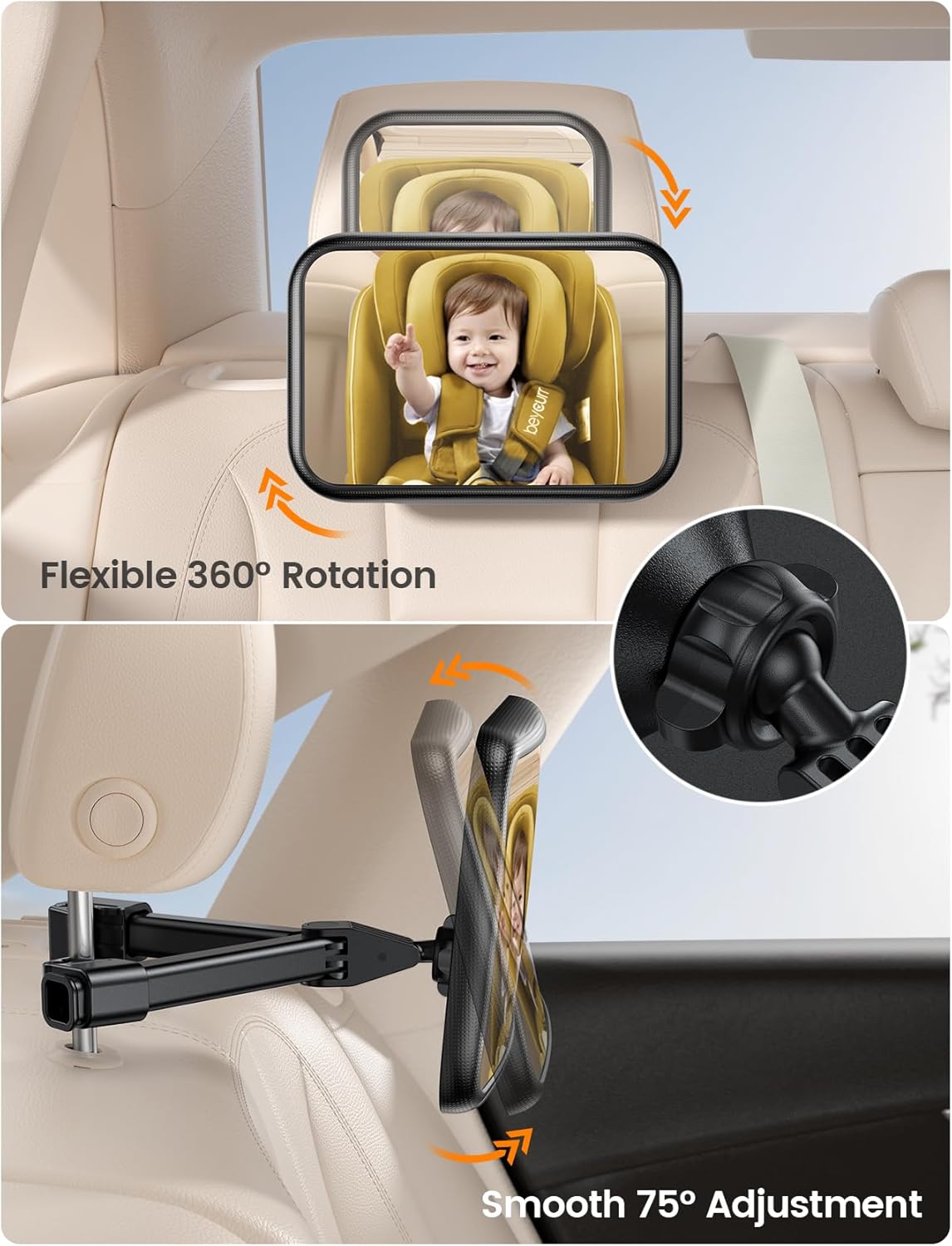 Lamicall Small Shatterproof Acrylic Baby Backseat Mirror for Car Safety DEMO