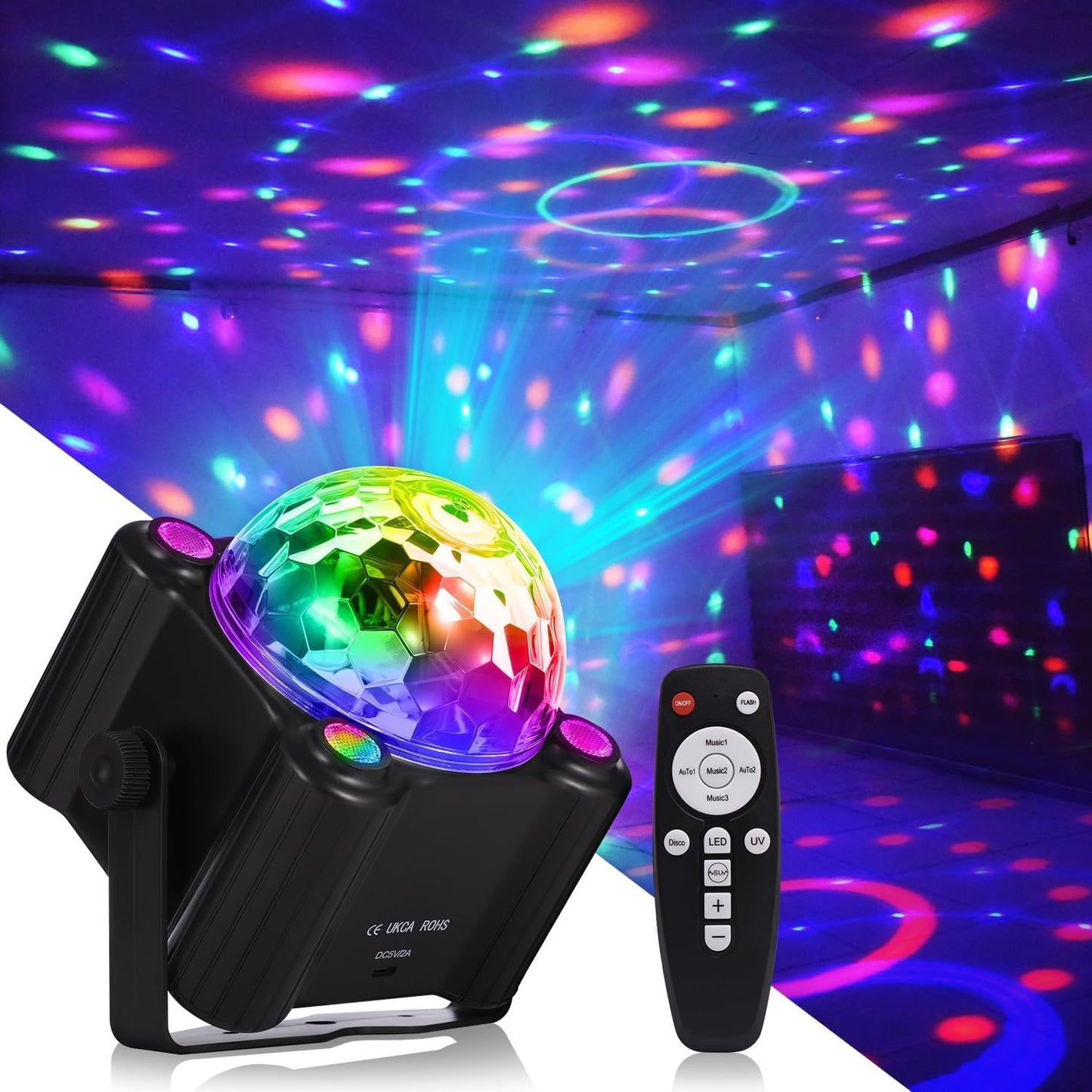 Disco Ball Light Sound Activated 6 Color Changing Stage Lighting Lamp for NEW