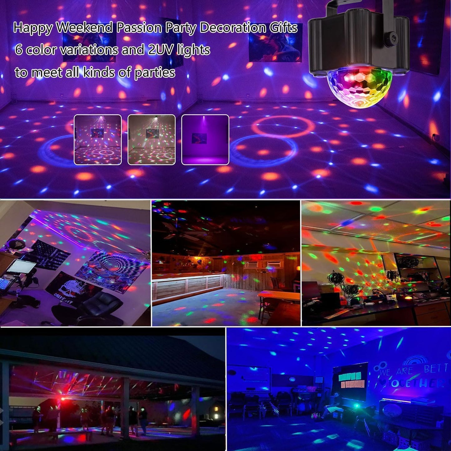 Disco Ball Light Sound Activated 6 Color Changing Stage Lighting Lamp for NEW