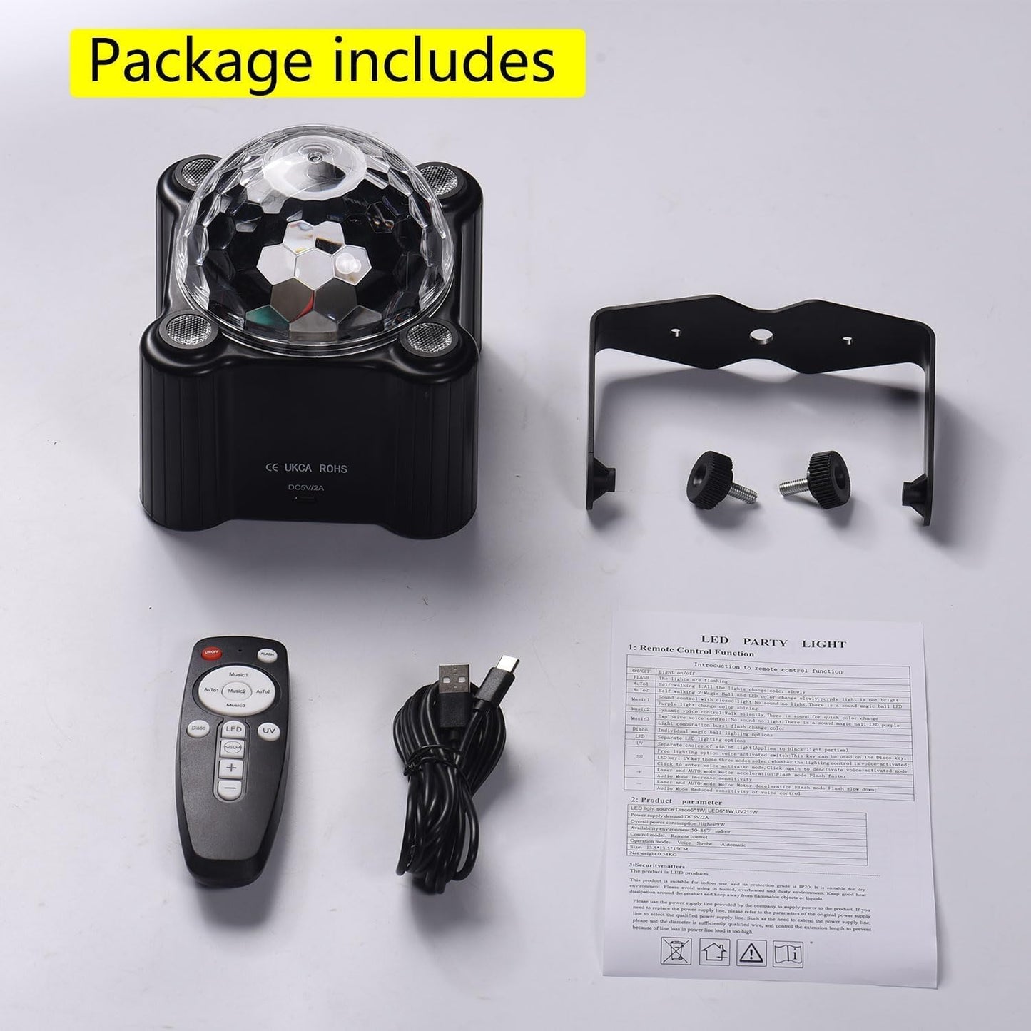 Disco Ball Light Sound Activated 6 Color Changing Stage Lighting Lamp for NEW