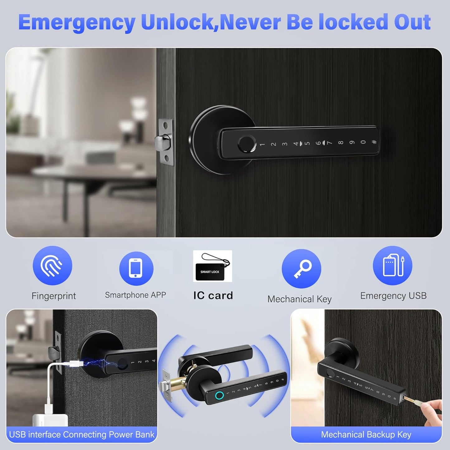 TEKXDD 5-in-1 Combination Padlocks Fingerprint Padlock Biometric Smart DEMO
