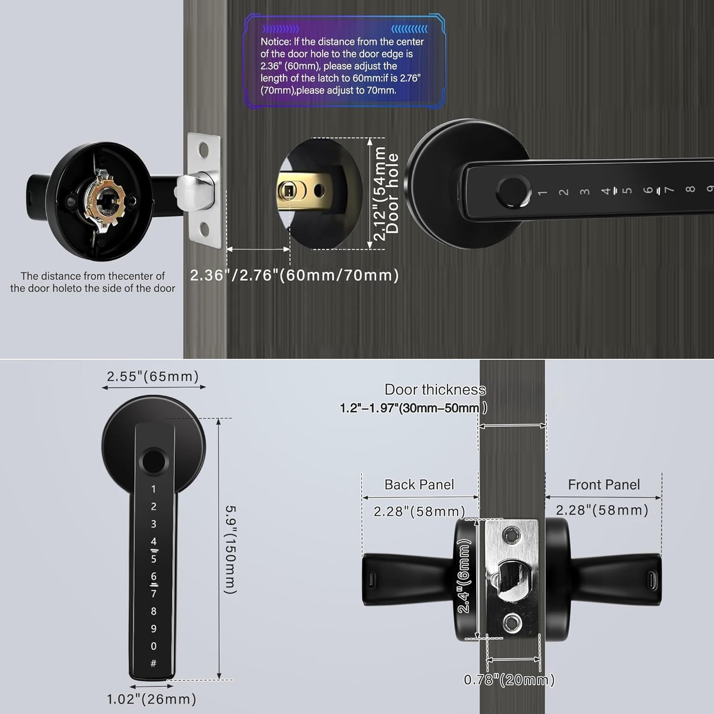 TEKXDD 5-in-1 Combination Padlocks Fingerprint Padlock Biometric Smart DEMO