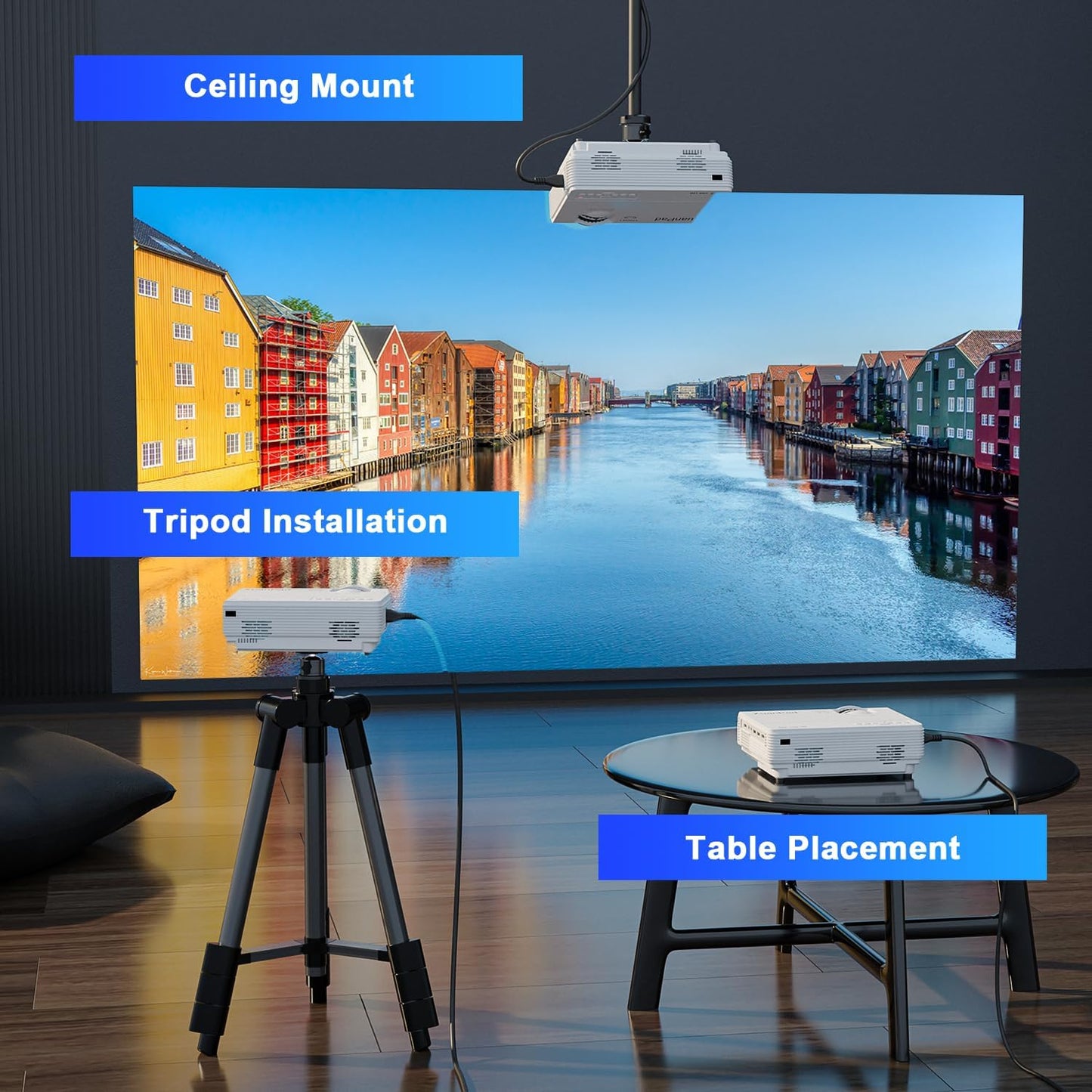 XuanPad 1080P Projectors HD Video Projector for Home Cinema Portable Compact